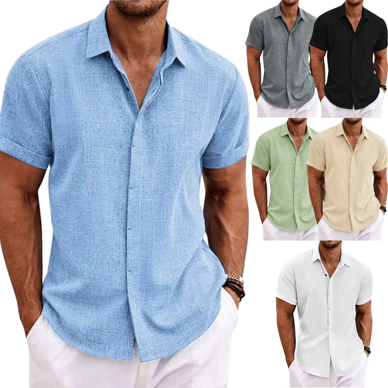 Men's Solid Color Loose Linen Short-Sleeved T-Shirt