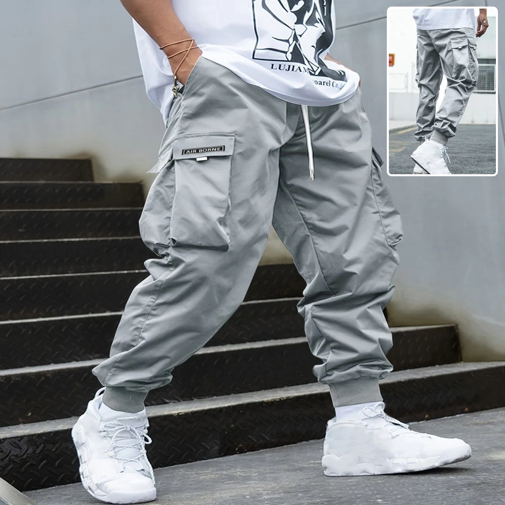 Multi-Pocket Cargo Pants Men's Casual Hip-Hop Drawstring Trousers Outdoor Streetwear Sports Pant