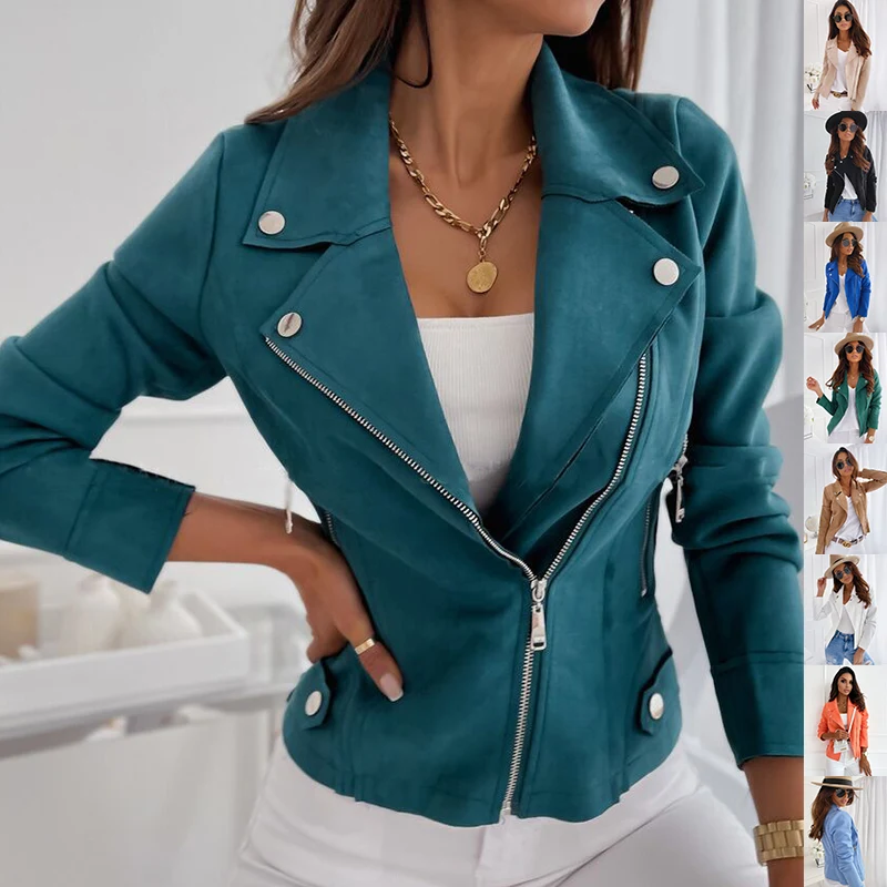 Zip-Up Lapel Jacket With Pockets Ins Fashion Long Sleeve Short Tops Women's Clothing